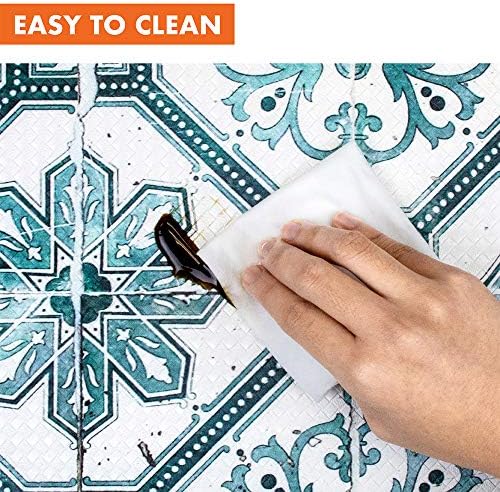 OPUX Anti Fatigue Kitchen Floor Mat, Reversible Cushioned Memory Foam Kitchen Rug Pad, Waterproof Non-Slip Padded Comfort Standing Mat Office Laundry Home, 47x17 (Floral Tile Blue)