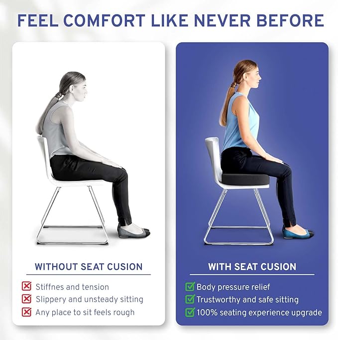 Memory Foam Seat Cushion - Tailbone Pain Relief Cushion, Non-Slip Sciatica Pain Relief Pillow - for Office Chair, Car, Wheelchair, Computer, Desk Chair - Coccyx, Lower Back Support (Black)