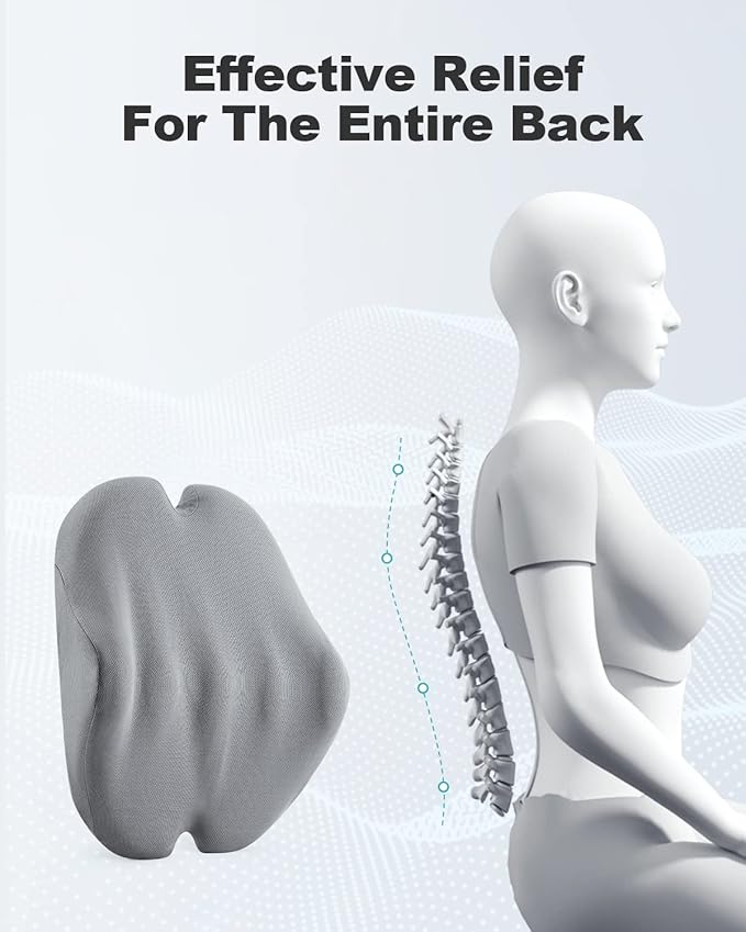 Lumbar Support Pillow, Back Support Pillow for Chair, Memory Foam Car Seat Back Pillows for Back Pain Relief, Ergonomic Design, Perfect for Home Office Desk Chairs,Plane-No Vibrating Version