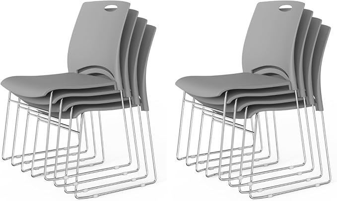 VINGLI Stacking Chairs Set of 8 Stackable Office Chairs with Metal Sled Base, Ergonomic Plastic Seat, Stacking Chairs for Waiting Room Break Room Banquet Guest, Grey