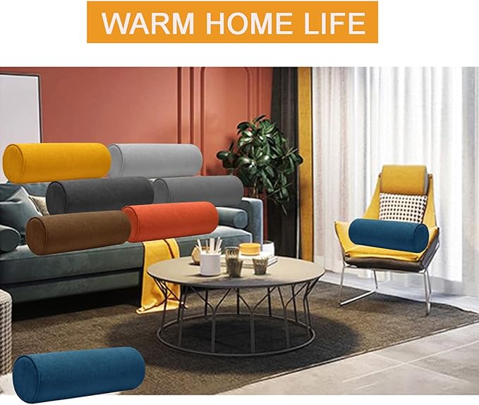 Cylinder Round Memory Foam Support Pillows Cervical Neck Roll Pillow with Pillowcase Soft, Comfortable and Breathable for Sleeping, Chair, Car, Sofa，Travel Yellow- 24X6