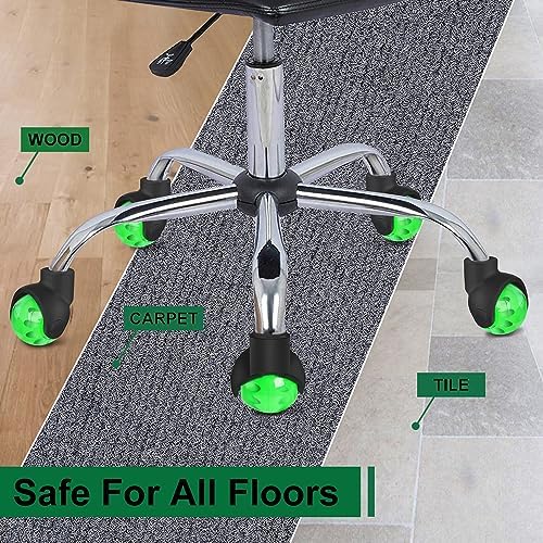 Office Chair Wheels Replacement 2 Inch Rubber Ball Caster Wheels for Wood Floor Carpet Mats, Set of 5, Heavy Duty Desk & Gaming Chair Casters 7/16" (11mm) Grip Ring Stem, Quiet Smooth Rolling (Green)