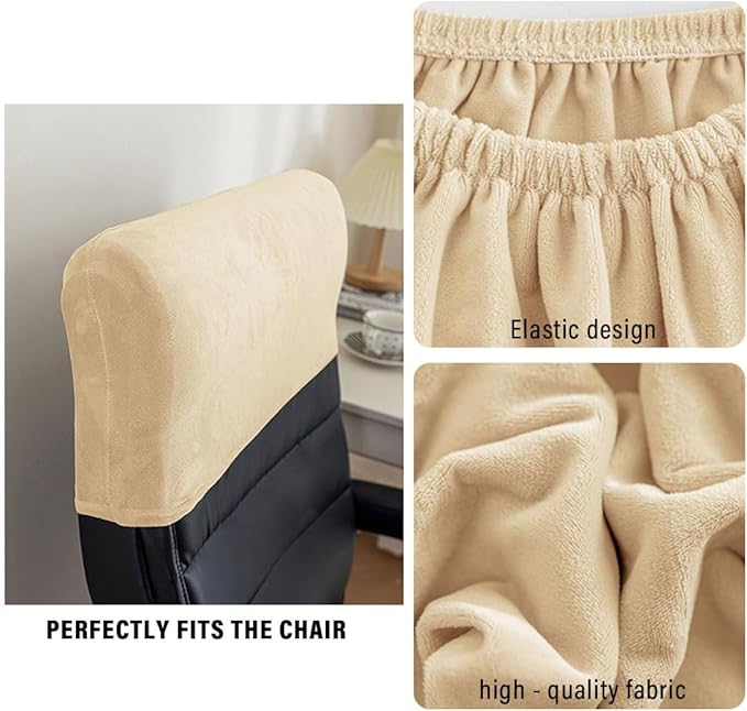 Stretch Office Chair Headrest Cover, Velvet Headrest Protector for Office Chairs, Head Rest Covers for High Back Computer Chairs, Furniture, Recliner Chair, 1 Pack, Caramel