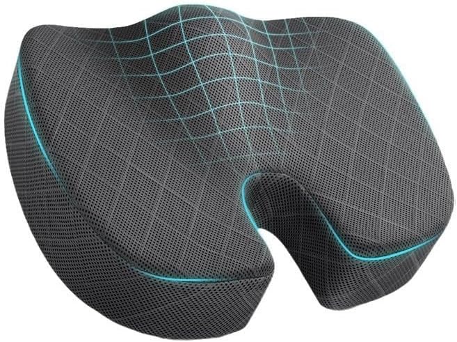Memory Foam Seat Cushion - Ergonomic U-Shape Coccyx Support, Office Chair Pad, Slow Rebound Hip Cushion, 7 Colors & 2 Fabrics (Dark Gray [Diamond-Patterned Layered mesh Fabric])