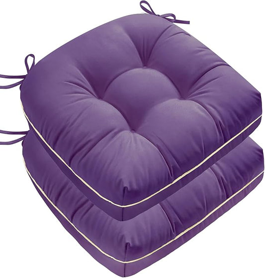 1 MIDDLE ONE Outdoor Chair Cushions Set of 2, Outdoor Cushions for Patio Furniture and Wicker Chair, Memory Foam Patio Seat Cushion Pads with Ties, 19 x 19 Inch (Purple)