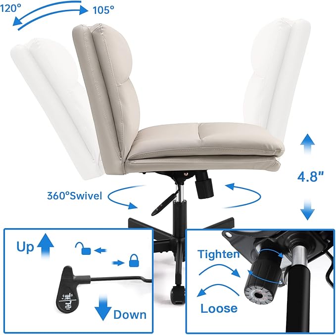 EMIAH Criss Cross Chair with Wheels Home Office Desk Chairs PU-Padded Vanity Chair Mid-Back Ergonomic Computer Chair Comfortable Adjustable Swivel Desk Chair Comfy