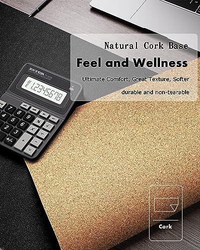 YSAGi Double-Sided Desk Pad, Leather Desk Mat, Eco Cork Desk Pad Protector, Large Mouse Pad for Desk, Waterproof Desk Blotter Pad, Desk Writing Pad for Office Work/Home (Black+Cork, 47.2" x 17")