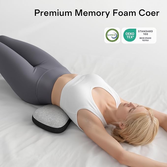 Lumbar Support Pillow for Bed, Lower Back Pillow for Sleeping, Memory Foam Waist Pain Relief Pillows, Lumbar Pillow for Sleeping, Bed, Car, Couch (Grey Black)