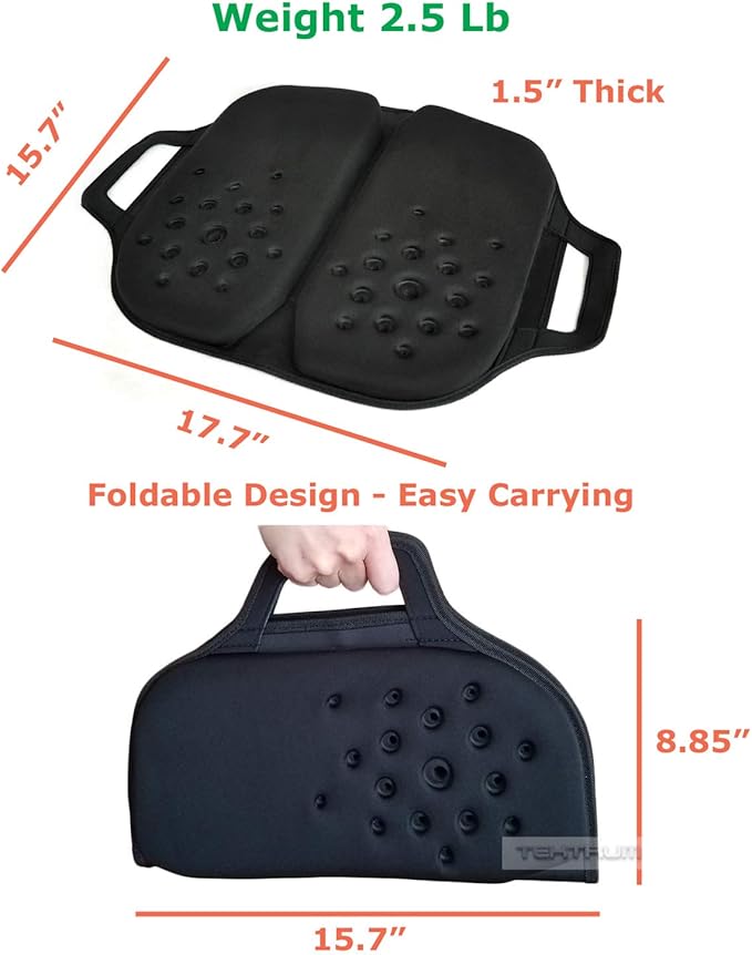 Tektrum Foldable Orthopedic Cool Gel Seat Cushion with Handle for Home, Office, Car, Chairs, Travel - Support for Low Back, Tailbone, Hip, Prevents Sweaty Bottom, Promotes Healthy Posture (GS1203-BLK)