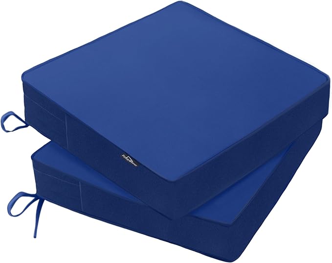 PatioGlow Outdoor Chair Cushions 22 x 22 x 3 Inch, Waterproof & Fade Resistant Patio Seat Cushion for Furniture with Handle and Ties, Thick Seating Pads for Outside Sofa Couch Set of 2, Blue