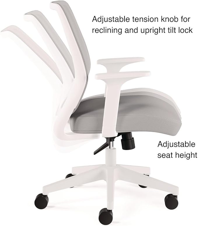 Alera Wessex Ergonomic Mesh Back Office Task Chair, Swivel Computer Desk Chair, Adjustable Seat Height, Supports Up to 275 lbs, White