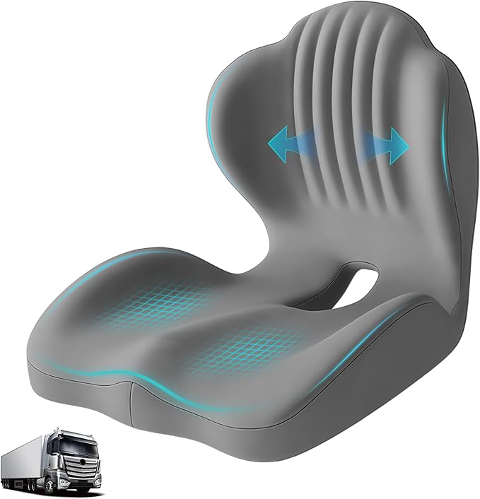 Memory Foam Seat Cushion with Lumbar Support Pillow for Truck Driver, Ergonomic L-Shaped Car Seat Cushion for Tailbone Pressure Relief, Non-Slip Chair Pad for Long Driving, Gray