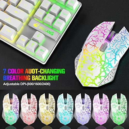 Wireless Membrane Gaming Keyboard and Mouse Set with 87Key Tenkeyless-White