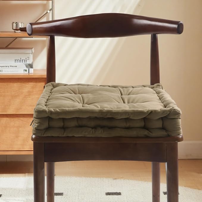 vctops Chair Cushion for Dining Chair, Soft Velvet Square Seat Cushion with Ties Cozy Indoor Chair Pad Cushion for Office Kitchen Dining Room (Khaki,16"x16")