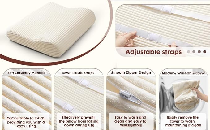 B Shape Corduroy Recliner Foot Pillow, Foam Extra Large Foot Rest Cushion with Adjustable Straps, Suitable for Bed Chair Sofa Headrest Back Lumbar Leg Support Pillow (Beige)