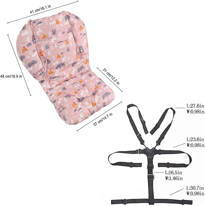 High Chair Pad, High Chair Cushion, seat Cushion, Breathable Pad, with Baby High Chair Seat Belt, 2 Pieces, Soft and Comfortable, Make The Baby More Comfortable (Pink Animal Pattern)