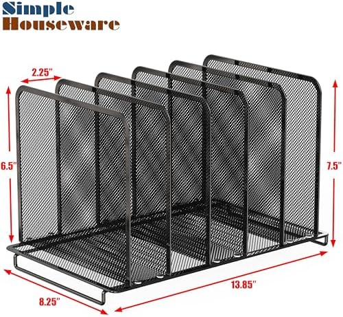 Simple Houseware 5 Section Upright File Sorter Organizer, Black - 2 Pack
