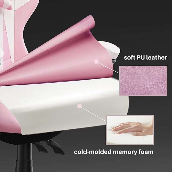 Racingreat Pink Gaming Chair High Back, Ergonomic Computer Gamer Chair with Headrest and Lumbar Support, Racing Style Reclining Game Chair for Adults, Kids