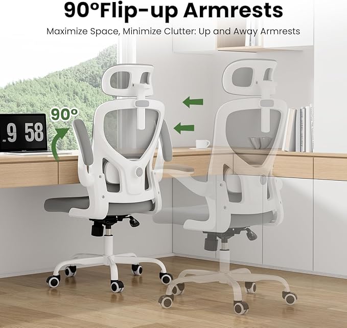 Breathable Mesh Elegance Office Chair, Modern Refined Office Chair with Adjustable Lumbar & Headrest, Minimalist Single Sofa Chairs for Home Office & Study, Gray,White