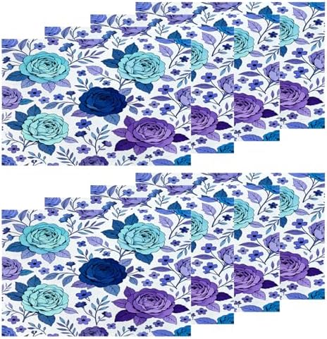 Shrahala Orientalism Flower Set of 8 12 X 18 Inch Linen Placemats, European City Landscape Burlap Table Mat Washable Double Layered Heat Insulation for Indoor/Outdoor