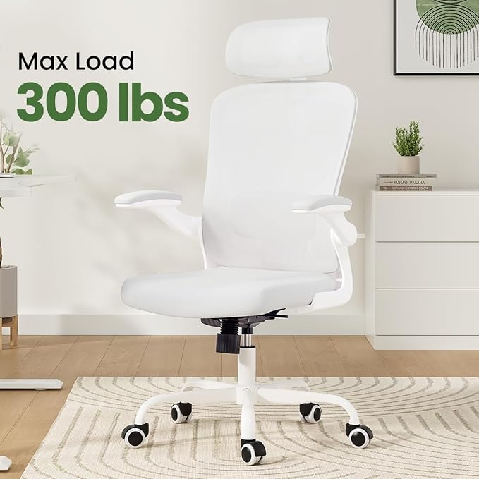 JOSHEN Breathable Mesh Elegance Office Chair, Modern Refined Office Chair with Adjustable Lumbar & Headrest, Minimalist Single Sofa Chairs for Home Office & Study, White
