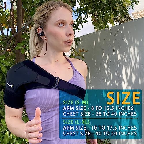 Shoulder Brace for Men and Women, Adjustable Stability Sleeve Wrap for Torn Rotator Cuff - AC Joint Pain Relief - Tendonitis - Comfortable Fits Right or Left Shoulder Support (Black, L-XL)