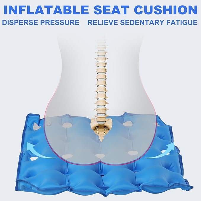 2-Pack Inflatable Waffle Cushion for Pressure Relief, Wheelchair Cushion for Pressure Redistribution, Portable Air Seat Cushions for Office Chair Car Seat, Breathable Seat Pad, Includes 1 Air Pumps