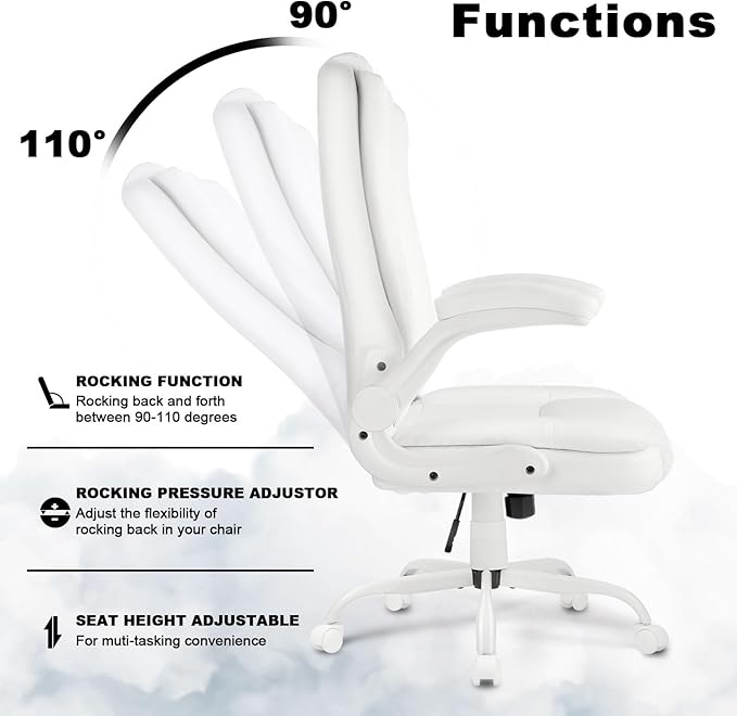 OFIKA Leather Office Desk Chair,Ergonomic Office Chair with Lumbar Support,Computer Chair,Executive Leather Chair with Padded Flip-up Arm,Adjustable Armrests, Black,275LBS