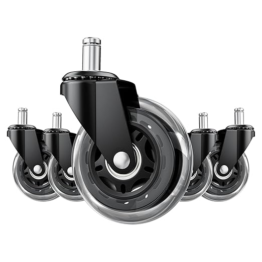 Office Chair Wheels 5 Pack, 3 Inch Heavy Duty Replacement Chair Wheels, Smooth Rolling & Quiet Floor Protectors for Hardwood & Carpet, Universal Fit for Most Office Chairs（5-Pack