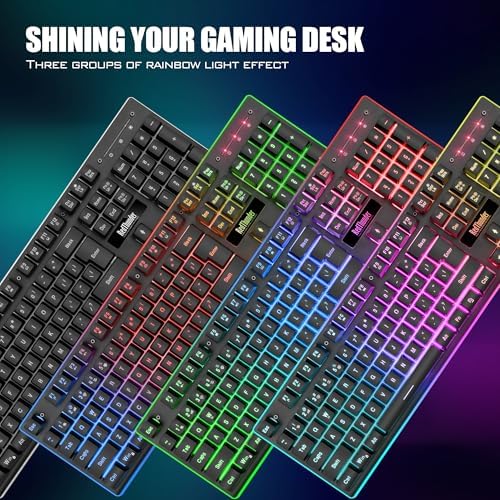 RedThunder K10 Wireless Gaming Keyboard and Mouse Combo, LED Backlit Rechargeable 3800mAh Battery, Mechanical Feel Anti-ghosting Keyboard + 7D 3200DPI Mice for PC Gamer (Black)