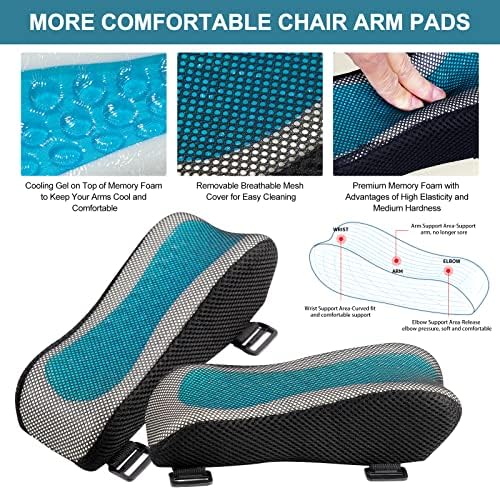 Office Chair Armrest Pads, Cooling Gel Computer Chair Arm Pads, Memory Foam Ergonomic Armrest Cushion for Gaming (2 Pack)