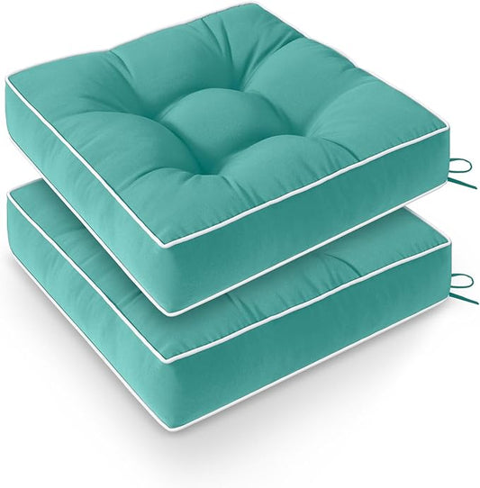 Wellsin Outdoor Chair Cushions Set of 2, Patio Cushions for Outdoor Furniture, Tufted Waterproof Outdoor Chair Pads, 17 x 17 Inch, Teal