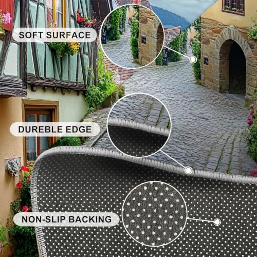 Munich Round Rug - 8ft Washable Vintage Town Round Area Rug for Living Room, European Landscape Circle Rugs Soft Non-Slip Carpet for Bedroom Dining Table Coffee Table Decor Mat