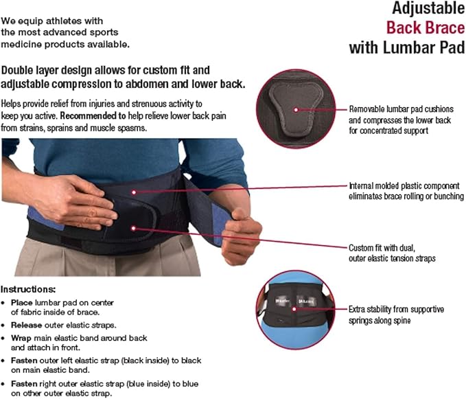 MUELLER Sports Medicine Lumbar Back Brace with Removable Pad, Ideal for Upper and Lower Back Pain, Relief & Support for Men and Women, Strains, Sciatica, Scoliosis