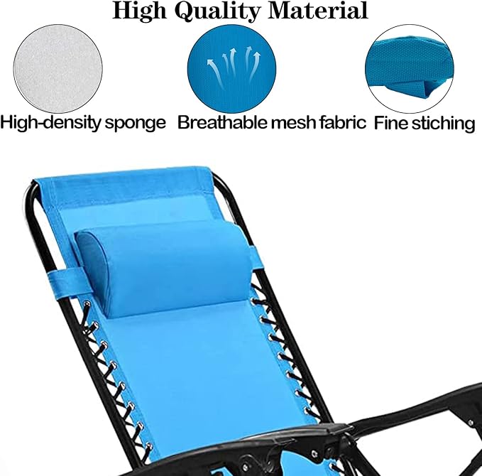 Zero Gravity Chair Set of 2 Replacement Pillow Headrest with Elastic Band, Universal Soft Removable Padded Cushion Head Pillow for Zero Gravity Lounge Chair, Folding Patio Lawn Recliner Chair