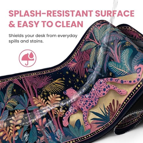 Aesthetic Desk Mat, Cute Midnight Jungle Desk Pad Protector for Work & Decor, 35.4" x 15.7", Pretty Non-Slip Extended Mouse Pad for Office or Home