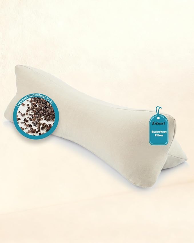 Buckwheat Pillow - Cervical Neck Support Pillows for Sleeping, 15.7"x5.9" Adjustable Neck Roll with Buckwheat Hulls for Neck Pain Relief, Small Cylinder Pillow, Beige