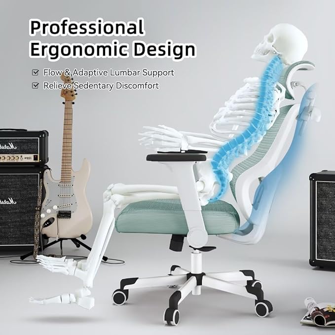 Ergonomic Office Chair Big Tall Reclining Gaming Chair Adjustable Lumbar Support 6D Armrest 6D Headrest Breathable Mesh Swivel Computer Chairs Home Task Desk Chair Wheels Coat Hanger Tilt Lock Blue