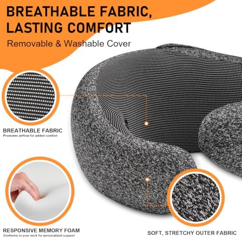 Travel Pillow - Hooded Neck Pillow Airplane Memory Foam Filling