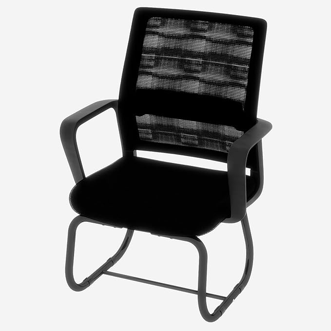 Modern Mesh Office Chair, Ergonomic Desk Chair with Armrests, Breathable Computer Task Seat for Home Work, Sled Base Guest Furniture, Comfortable Lumbar Support, Metal Frame, Black