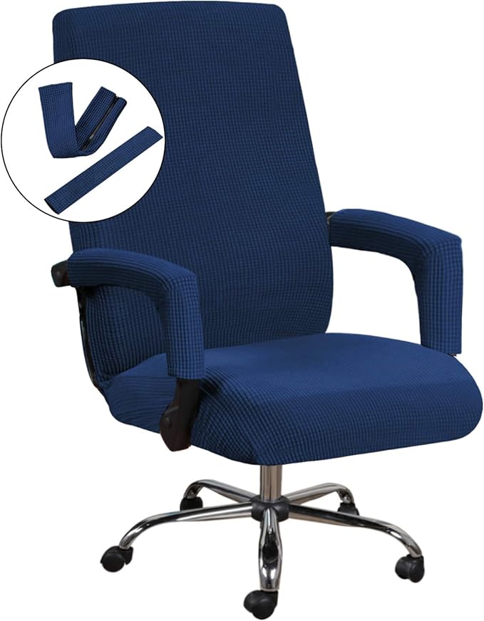 H.VERSAILTEX Office Chair Covers, Stretch Computer Rotating Chair Cover with Armrest Covers, Modern Jacquard with Zipper Simplism Style High Back Boss Chair Slipcover,Navy