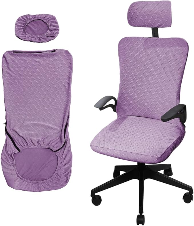Ergonomic Office Chair Covers Set with Headrest Cover Stretch Desk Computer Chair and Headrest Slipcovers Washable Protector Slipcovers for Swivel Computer Chair 2 Pieces Purple