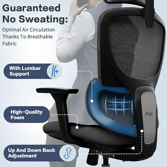 Jacia House TSCA Certified Ergonomic Mesh Office Chair, Big Tall Gaming Chair Adjustable Lumbar Support, 4D Armrests, 2D Headrest, 135° Reclining Rolling Swivel Desk Chairs with Seat Lock 600lb