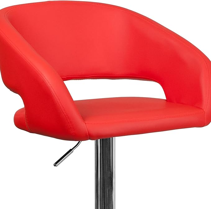 Flash Furniture Erik Comfortable & Stylish Contemporary Barstool with Rounded Mid-Back and Foot Rest, Adjustable Height - Red Vinyl with Chrome Base