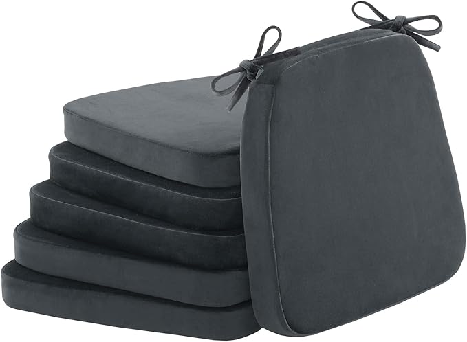2'' Thick High-Density Foam Indoor Chair Cushions | Dining Chair Pads with Ties, Removable Washable Cover, Kitchen Chair Cushions 17"x16", Charcoal Gray 6 Pack