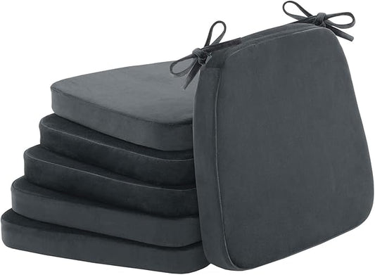 2'' Thick High-Density Foam Indoor Chair Cushions | Dining Chair Pads with Ties, Removable Washable Cover, Kitchen Chair Cushions 17"x16", Charcoal Gray 6 Pack
