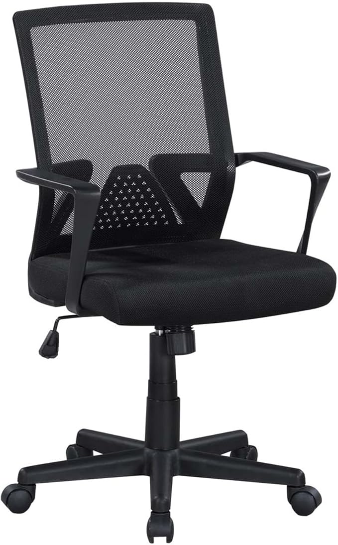 Mesh Office Chair, Breathable Mid-Back Ergonomic Work Chair with Lumbar Support & High-Density Foam Seat, Black Mesh Chair for Home & Office