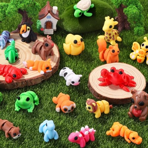 JOICEE 50Pcs Mini 3D Printed Animals Articulated Flexible Fidget Toys