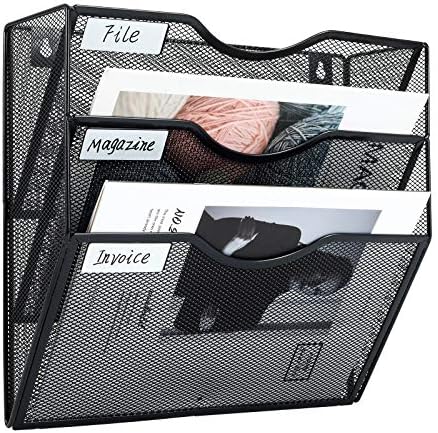 PAG-Mass Hanging Wall File Holder Mail Organizer Wall Mount Document Letter Rack, 3-Tier, Black
