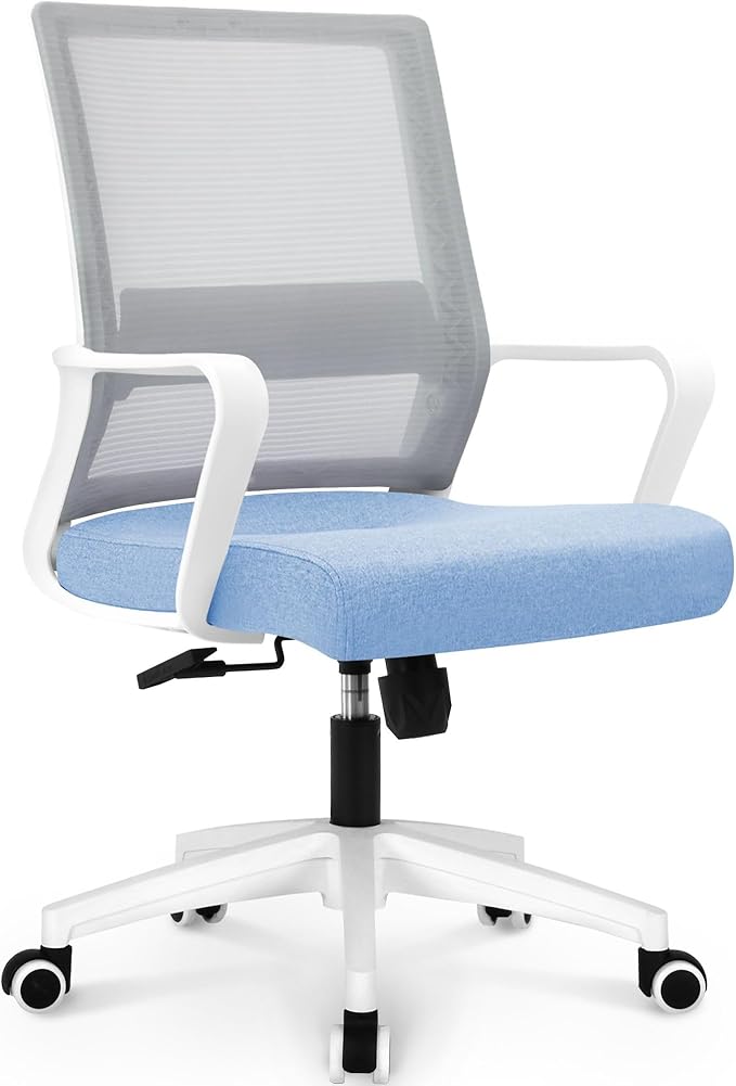 NEO CHAIR Office Chair Gaming Desk Computer Chair Ergonomic Mesh Mid Back with Wheels Lumbar Support Comfy Swivel Adjustable for Home (Sky Blue)